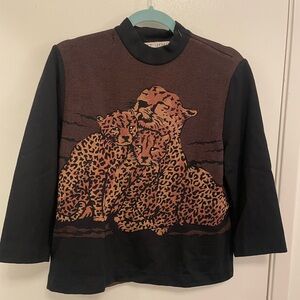 St. John Black and Brown Leopard Sweater